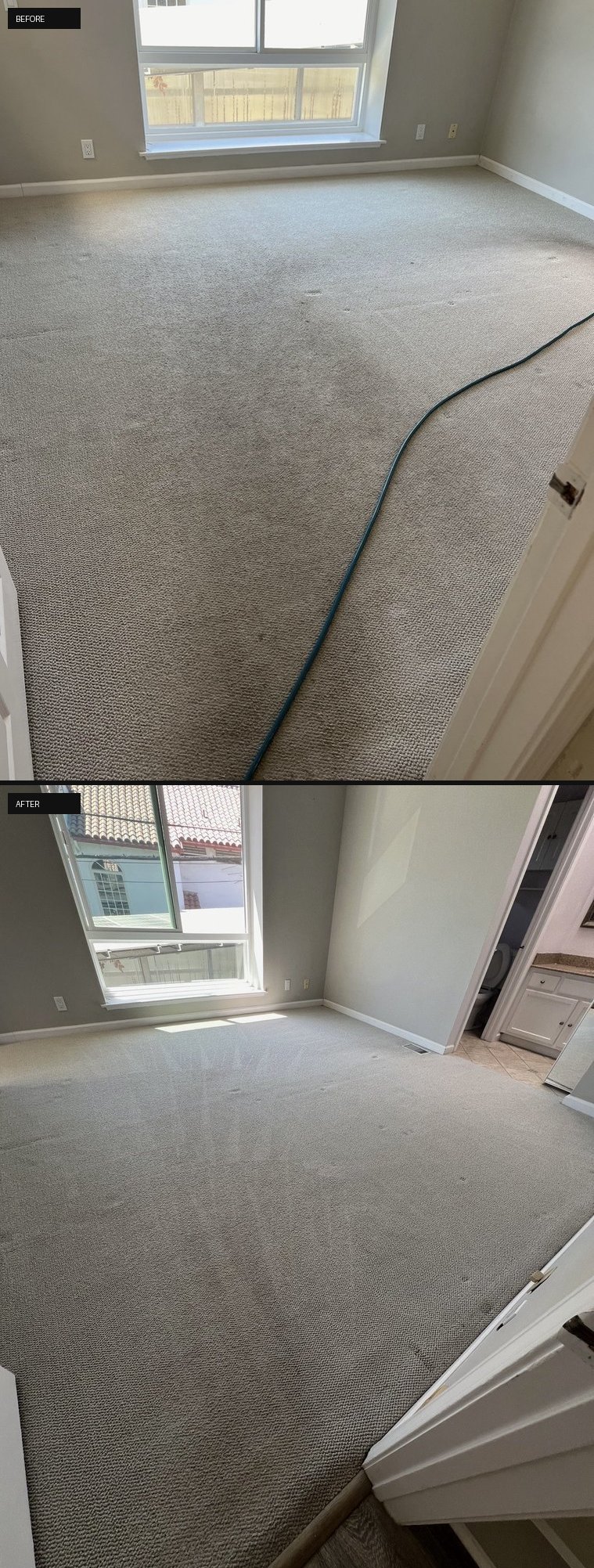 Living room carpet before and after cleaning - All Star Carpet & Tile Care