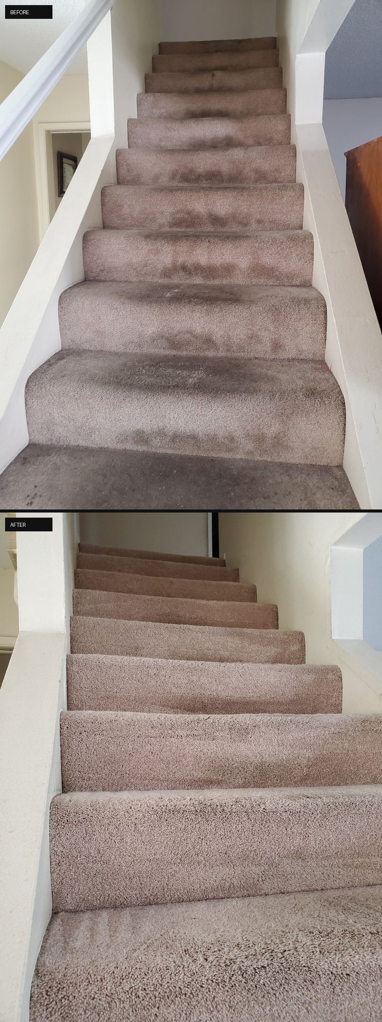 Stairs and landing before and after cleaning - All Star Carpet & Tile Care