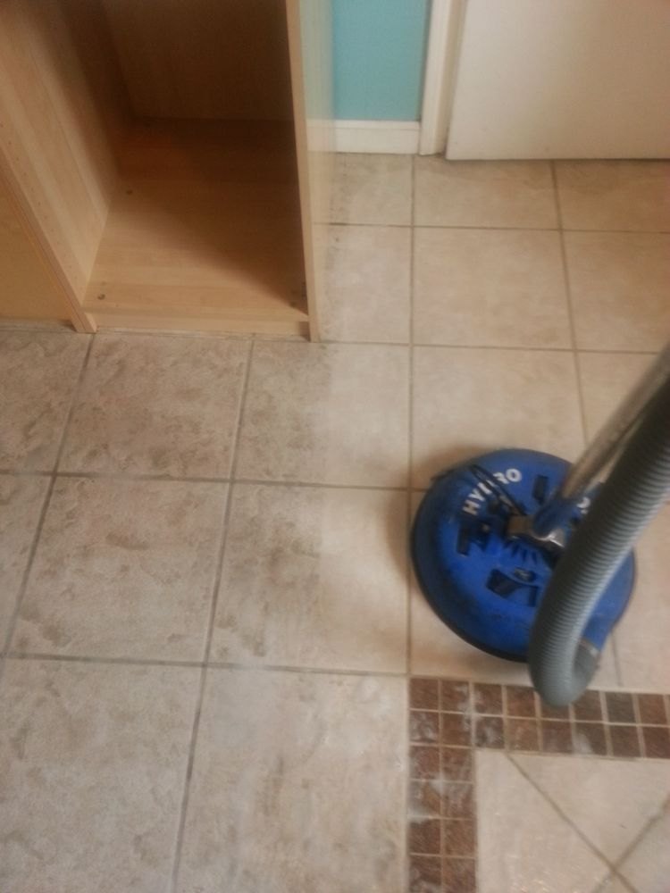 Tile and grout cleaning in progress - All Star Carpet & Tile Care